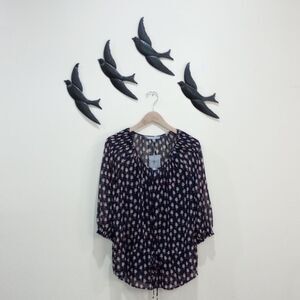 NEW! Nordstrom Daniel Rainn Navy Bird Print Tunic Blouse - Size L